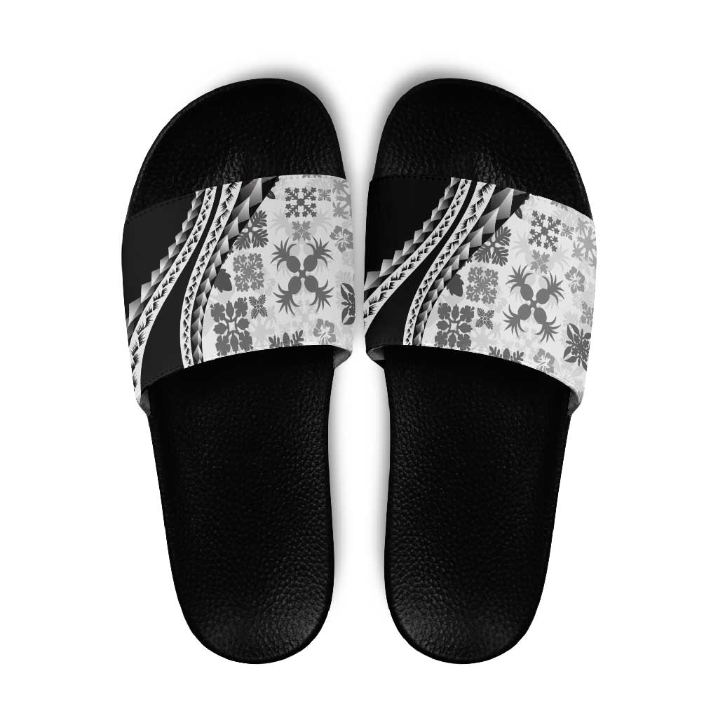 Black Hawaiian Quilt Pattern Slide Sandals Mixed Polynesian Tribal Arty LT9 Black - Polynesian Pride