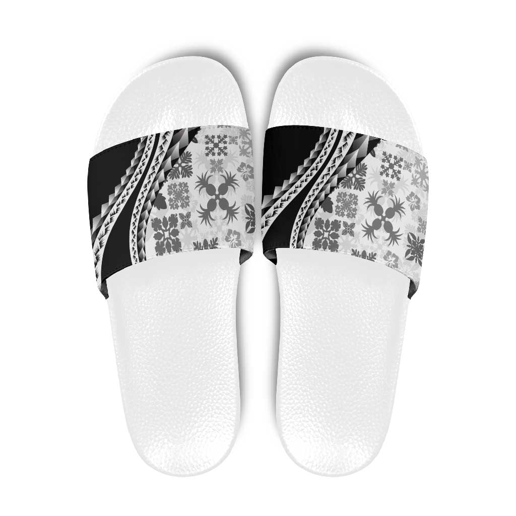 Black Hawaiian Quilt Pattern Slide Sandals Mixed Polynesian Tribal Arty LT9 Black - Polynesian Pride