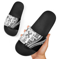 Black Hawaiian Quilt Pattern Slide Sandals Mixed Polynesian Tribal Arty LT9 - Polynesian Pride
