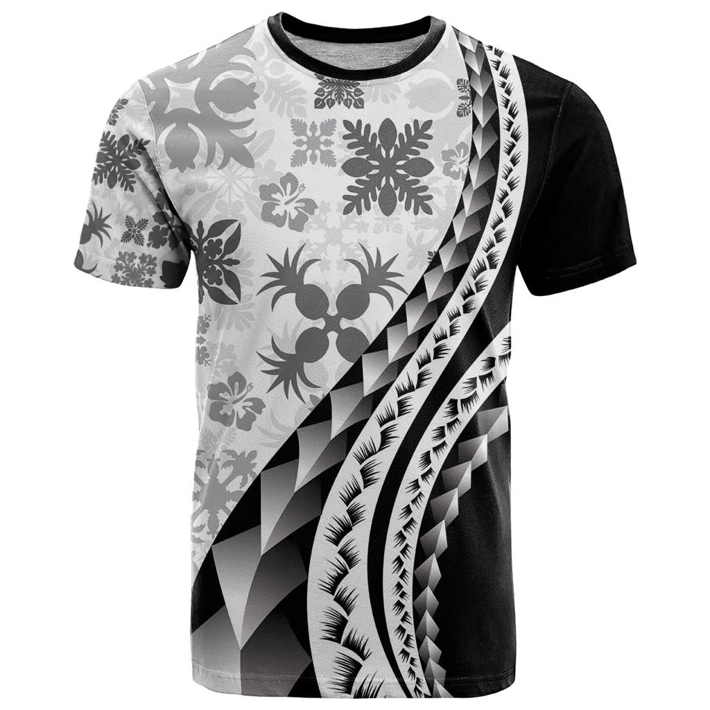 Black Hawaiian Quilt Pattern T Shirt Mixed Polynesian Tribal Arty LT9 Black - Polynesian Pride