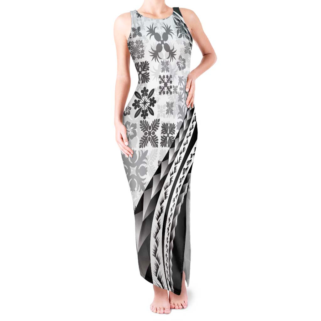 Black Hawaiian Quilt Pattern Tank Maxi Dress Mixed Polynesian Tribal Arty LT9 Women Black - Polynesian Pride