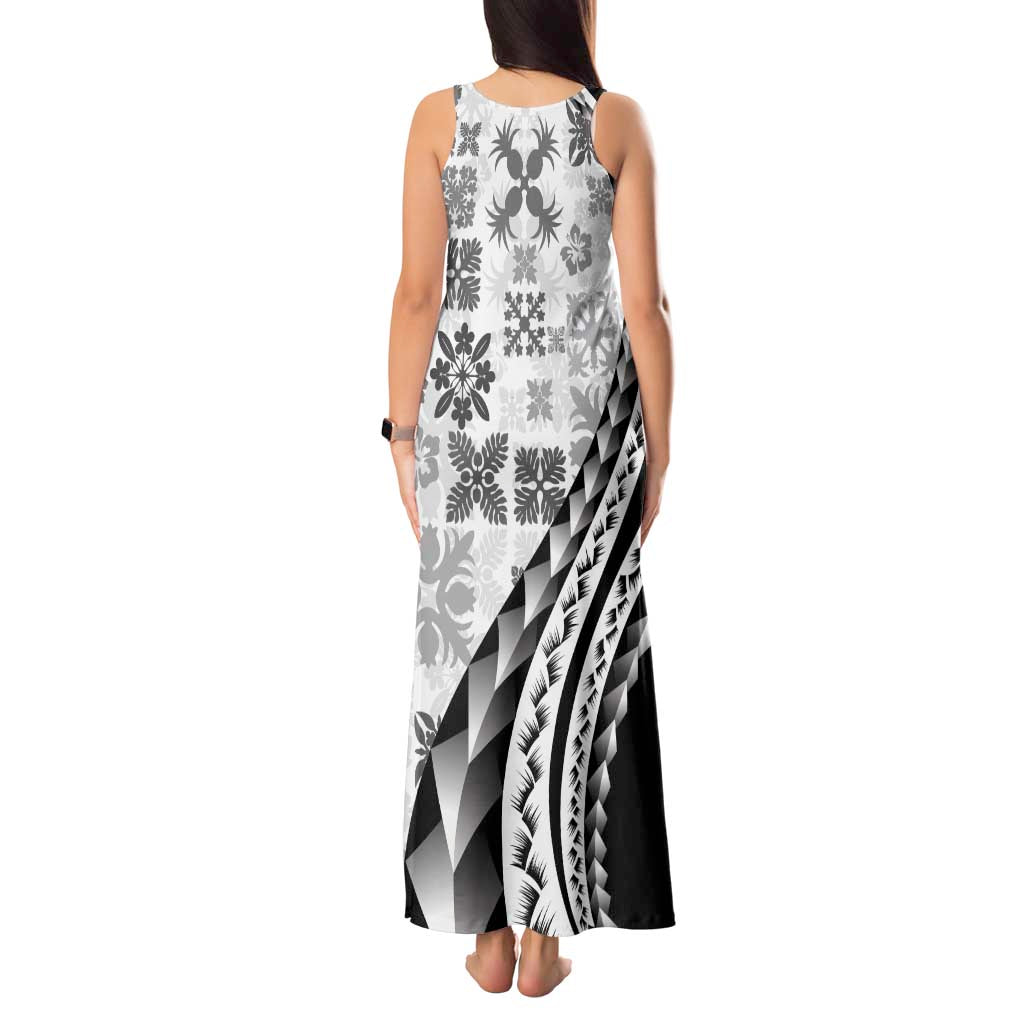 Black Hawaiian Quilt Pattern Tank Maxi Dress Mixed Polynesian Tribal Arty LT9 - Polynesian Pride