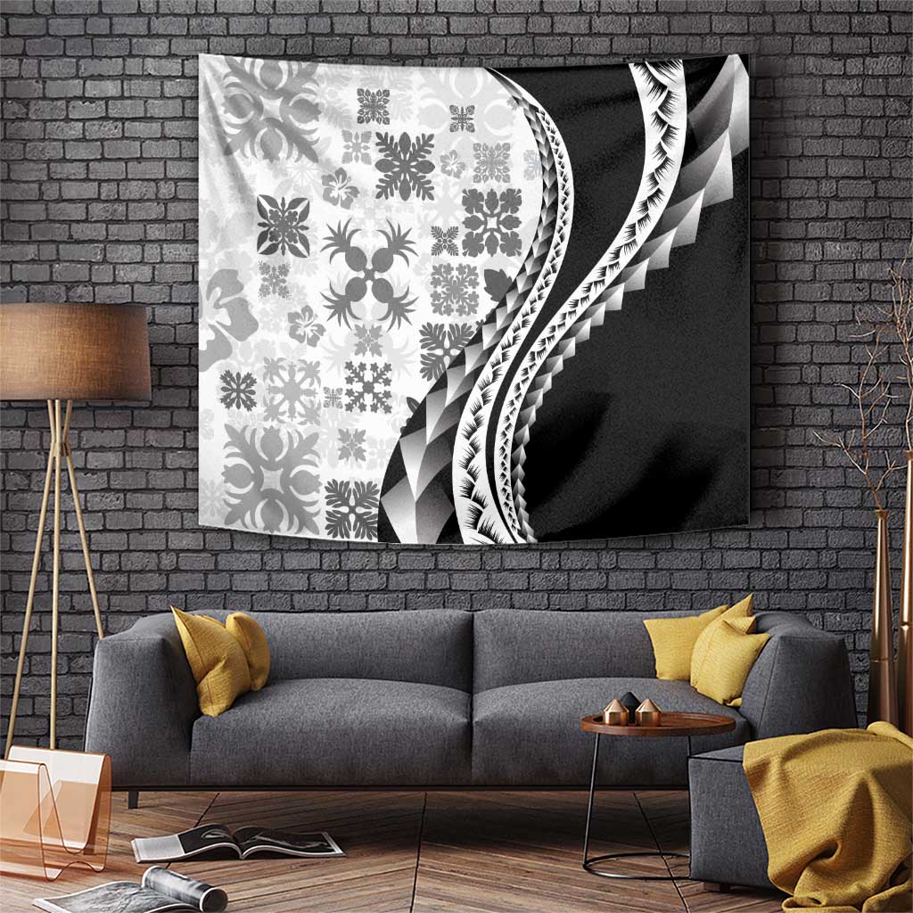 Black Hawaiian Quilt Pattern Tapestry Mixed Polynesian Tribal Arty LT9 Black - Polynesian Pride