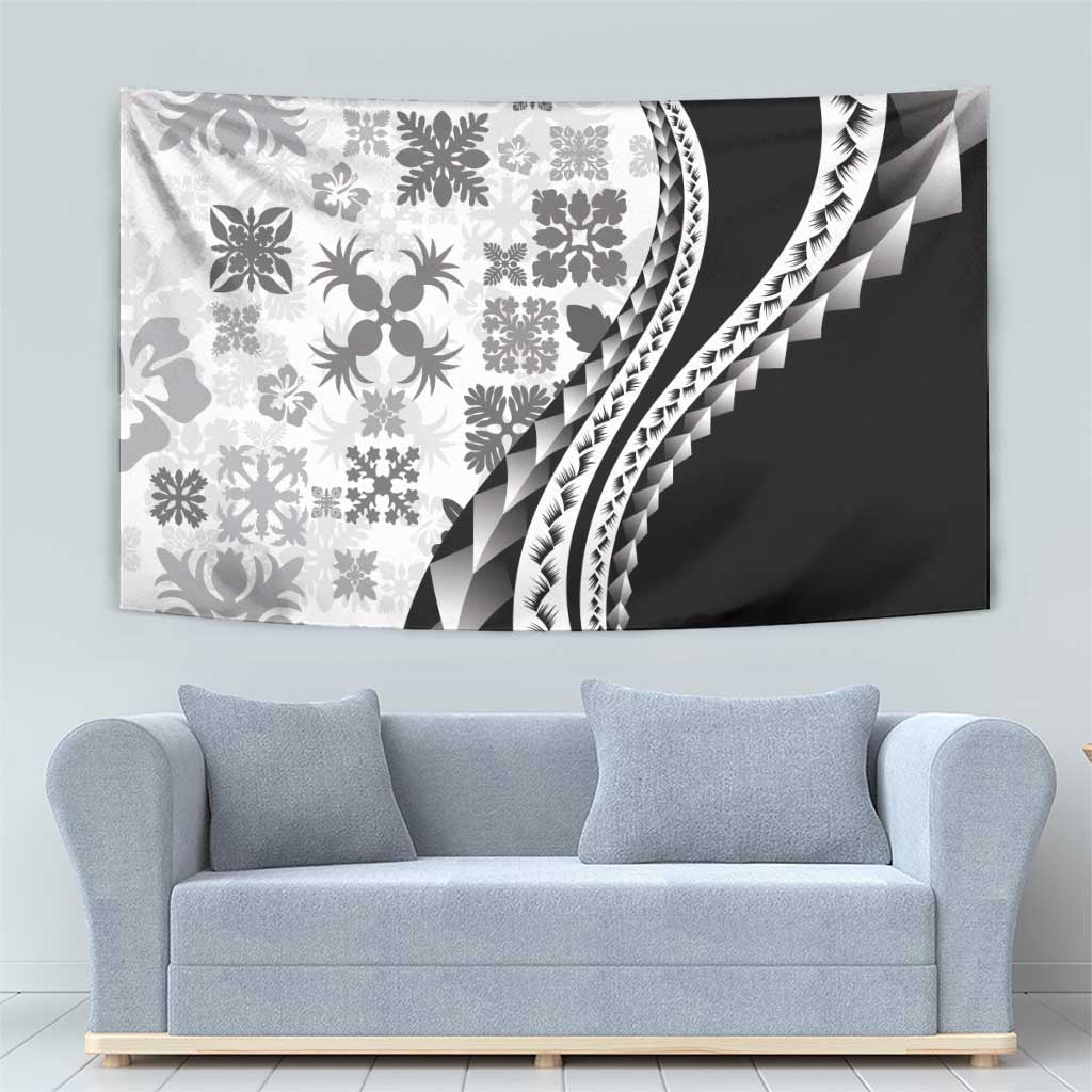 Black Hawaiian Quilt Pattern Tapestry Mixed Polynesian Tribal Arty LT9 - Polynesian Pride