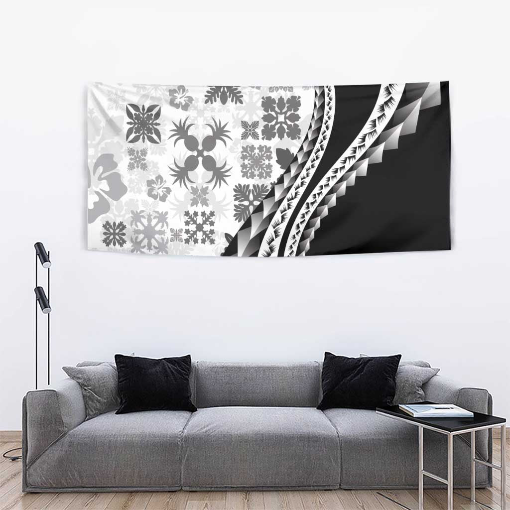 Black Hawaiian Quilt Pattern Tapestry Mixed Polynesian Tribal Arty LT9 - Polynesian Pride