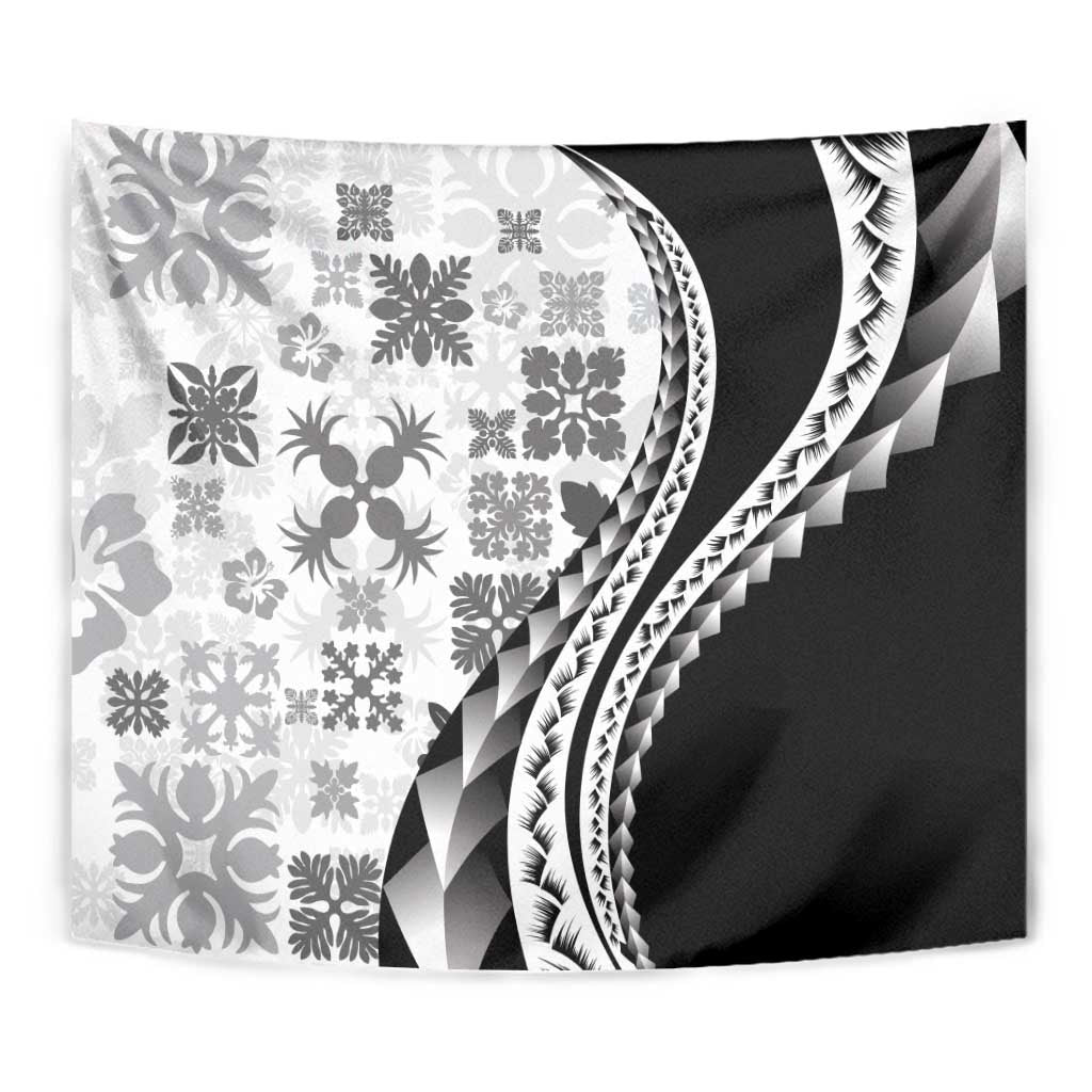 Black Hawaiian Quilt Pattern Tapestry Mixed Polynesian Tribal Arty LT9 - Polynesian Pride