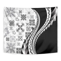 Black Hawaiian Quilt Pattern Tapestry Mixed Polynesian Tribal Arty LT9 - Polynesian Pride