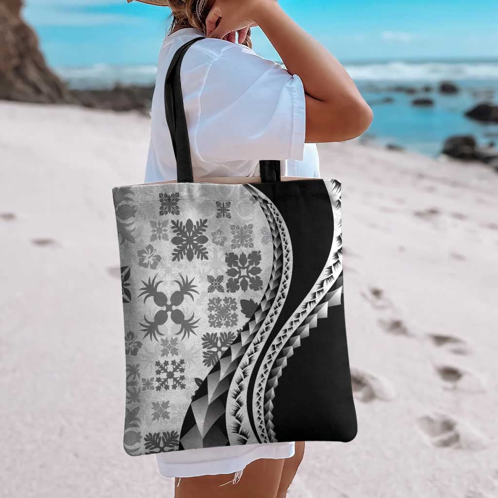 Black Hawaiian Quilt Pattern Tote Bag Mixed Polynesian Tribal Arty LT9 - Polynesian Pride