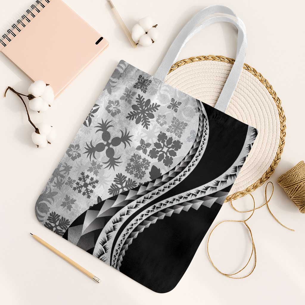 Black Hawaiian Quilt Pattern Tote Bag Mixed Polynesian Tribal Arty LT9 White Strap One Size Black - Polynesian Pride