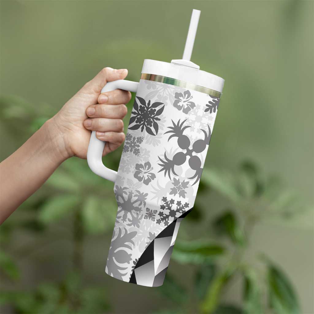 Black Hawaiian Quilt Pattern Tumbler With Handle Mixed Polynesian Tribal Arty LT9 - Polynesian Pride