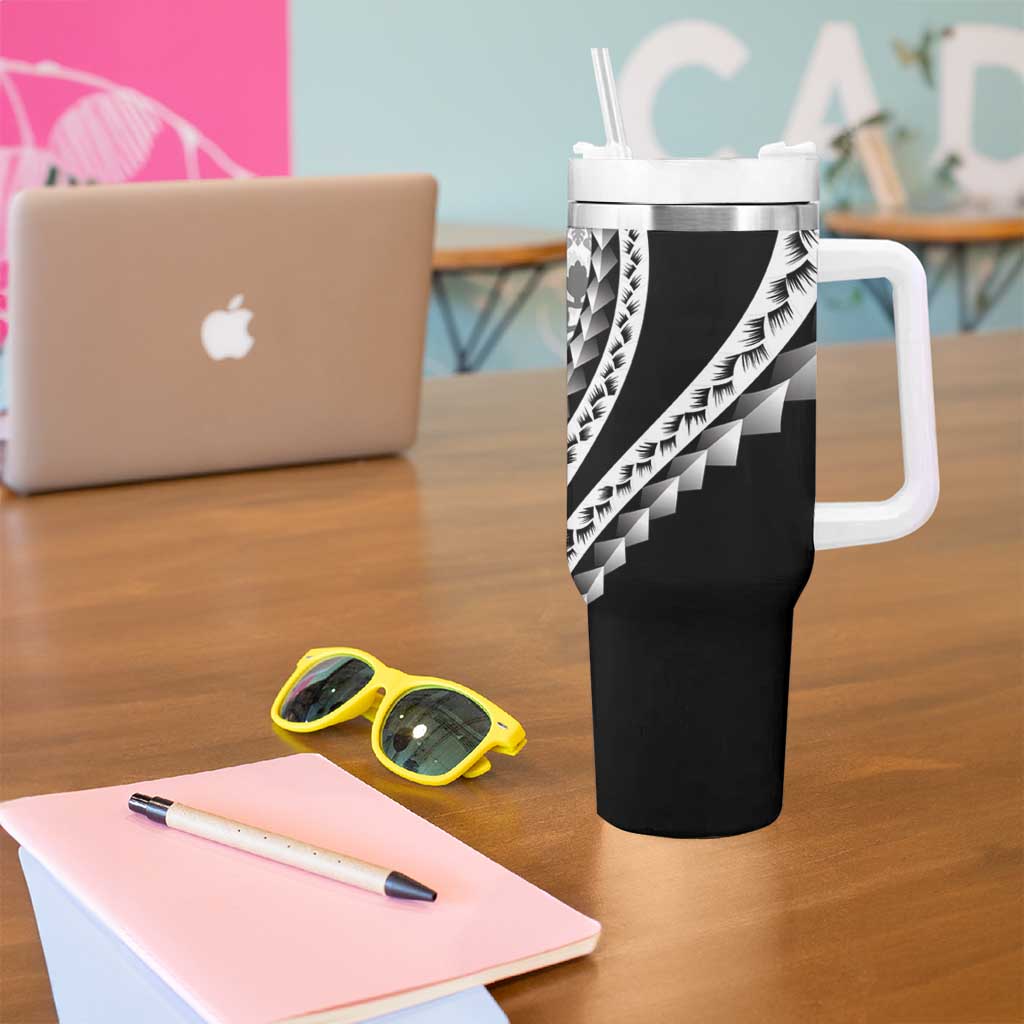Black Hawaiian Quilt Pattern Tumbler With Handle Mixed Polynesian Tribal Arty LT9 - Polynesian Pride