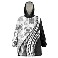 Black Hawaiian Quilt Pattern Wearable Blanket Hoodie Mixed Polynesian Tribal Arty LT9 One Size Black - Polynesian Pride