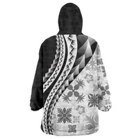 Black Hawaiian Quilt Pattern Wearable Blanket Hoodie Mixed Polynesian Tribal Arty LT9 - Polynesian Pride