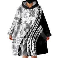 Black Hawaiian Quilt Pattern Wearable Blanket Hoodie Mixed Polynesian Tribal Arty LT9 - Polynesian Pride