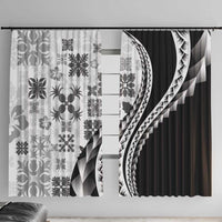 Black Hawaiian Quilt Pattern Window Curtain Mixed Polynesian Tribal Arty LT9 With Hooks Black - Polynesian Pride