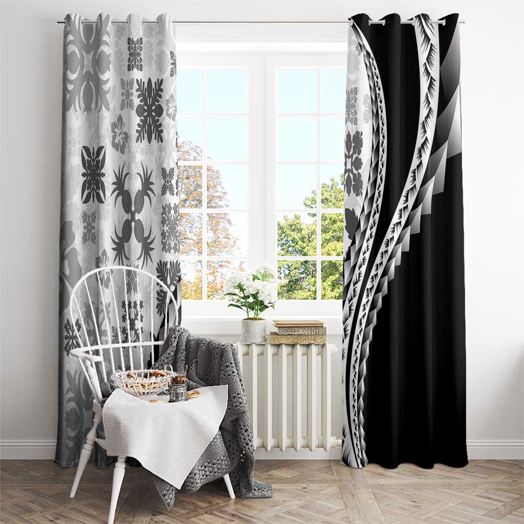 Black Hawaiian Quilt Pattern Window Curtain Mixed Polynesian Tribal Arty LT9 - Polynesian Pride