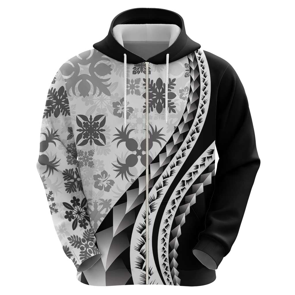 Black Hawaiian Quilt Pattern Zip Hoodie Mixed Polynesian Tribal Arty LT9 - Polynesian Pride