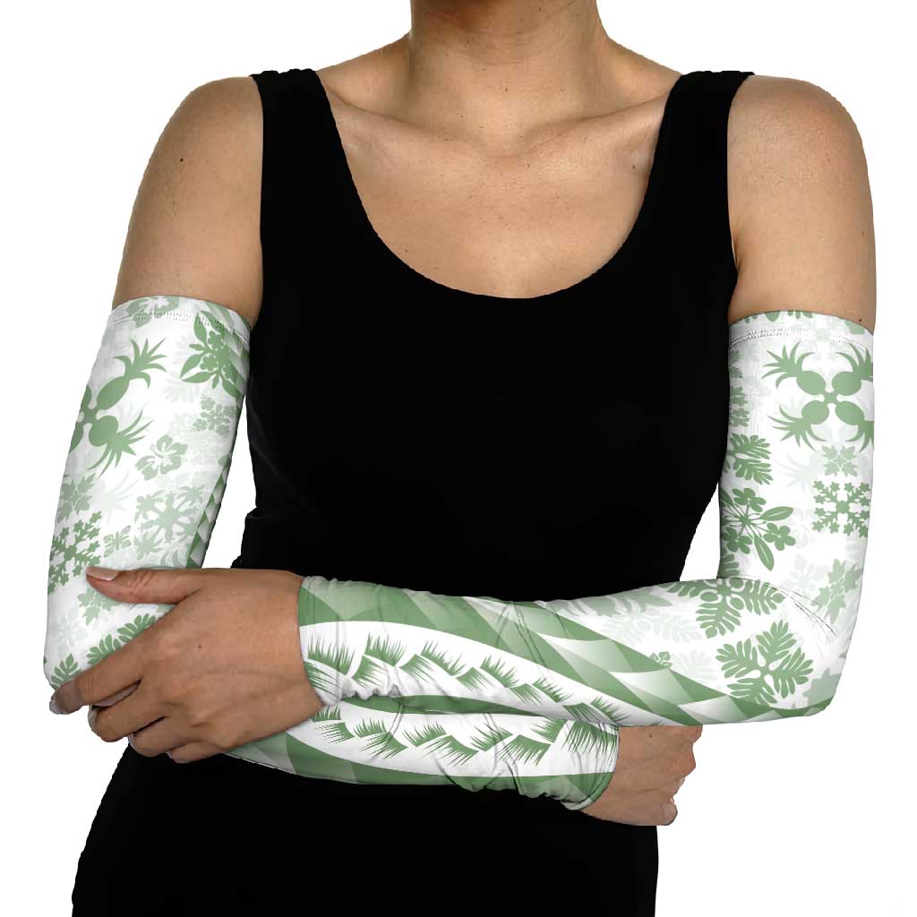 Green Hawaiian Quilt Pattern Arm Sleeves Mixed Polynesian Tribal Arty LT9 - Polynesian Pride