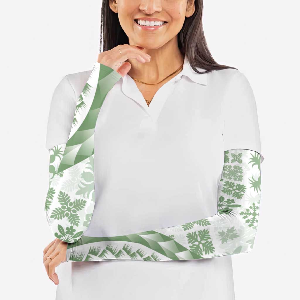 Green Hawaiian Quilt Pattern Arm Sleeves Mixed Polynesian Tribal Arty LT9 - Polynesian Pride