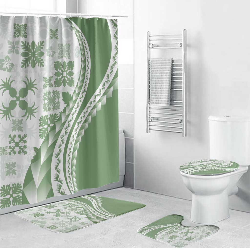 Green Hawaiian Quilt Pattern Bathroom Set Mixed Polynesian Tribal Arty LT9 Bathroom Set (4 pcs) Green - Polynesian Pride