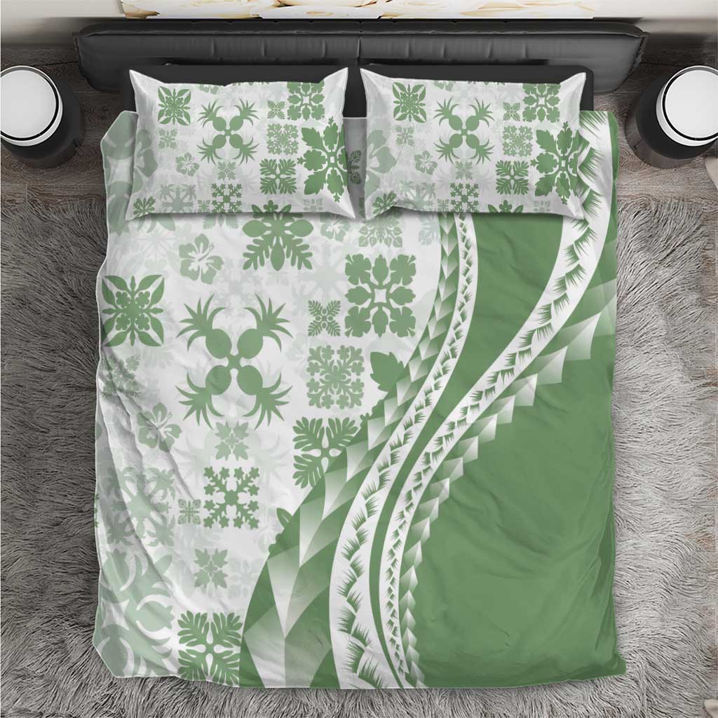 Green Hawaiian Quilt Pattern Bedding Set Mixed Polynesian Tribal Arty LT9 Green - Polynesian Pride