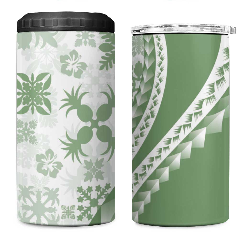 Green Hawaiian Quilt Pattern 4 in 1 Can Cooler Tumbler Mixed Polynesian Tribal Arty LT9 One Size: 16 oz Green - Polynesian Pride