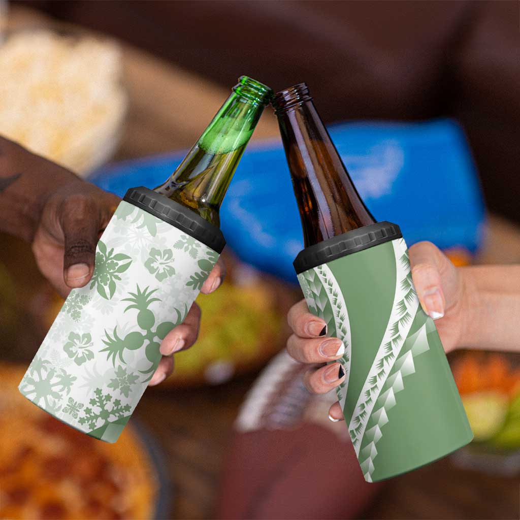 Green Hawaiian Quilt Pattern 4 in 1 Can Cooler Tumbler Mixed Polynesian Tribal Arty LT9 - Polynesian Pride