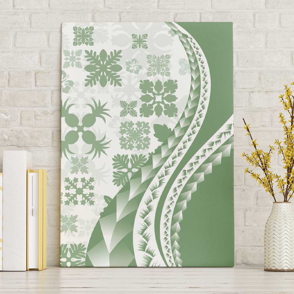 Green Hawaiian Quilt Pattern Canvas Wall Art Mixed Polynesian Tribal Arty LT9 Without Frame Green - Polynesian Pride