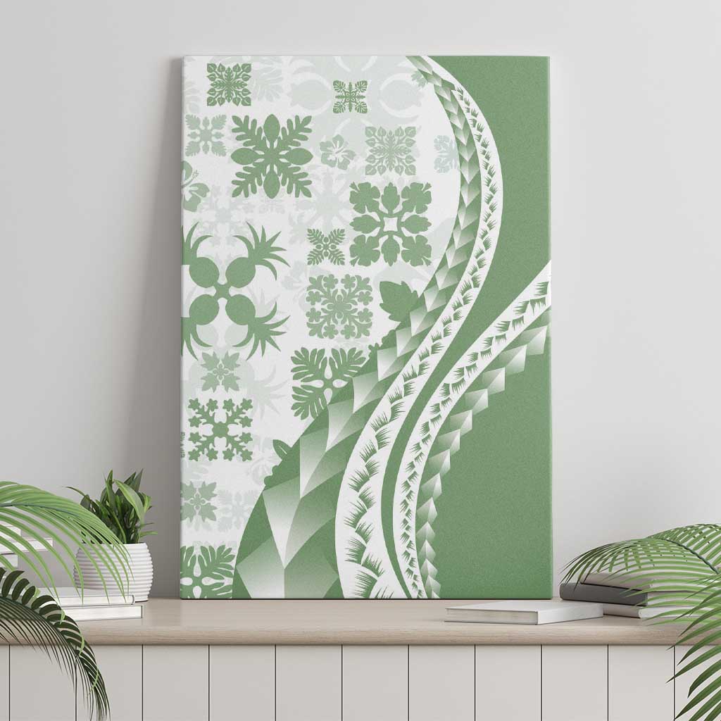 Green Hawaiian Quilt Pattern Canvas Wall Art Mixed Polynesian Tribal Arty LT9 - Polynesian Pride