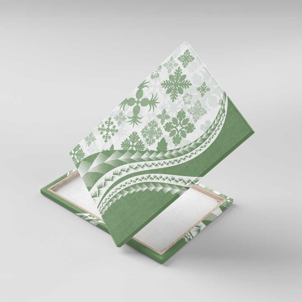 Green Hawaiian Quilt Pattern Canvas Wall Art Mixed Polynesian Tribal Arty LT9 With Frame Green - Polynesian Pride