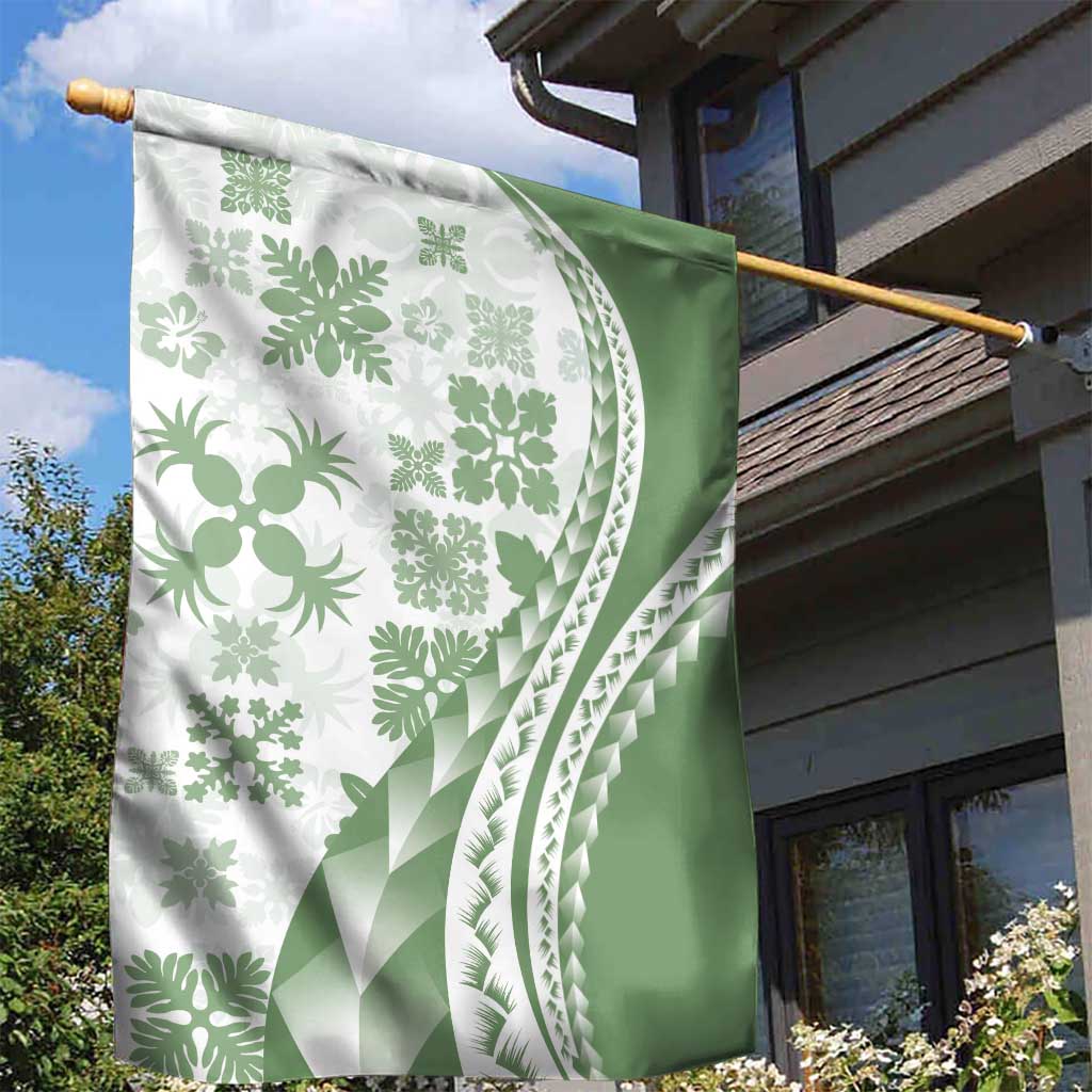 Green Hawaiian Quilt Pattern Garden Flag Mixed Polynesian Tribal Arty LT9 - Polynesian Pride