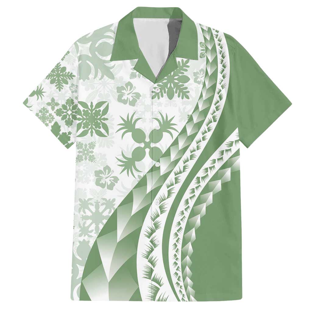 Green Hawaiian Quilt Pattern Hawaiian Shirt Mixed Polynesian Tribal Arty LT9 Green - Polynesian Pride