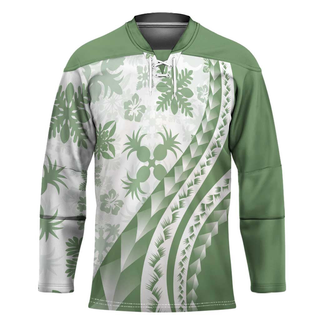 Green Hawaiian Quilt Pattern Hockey Jersey Mixed Polynesian Tribal Arty LT9 Unisex Green - Polynesian Pride