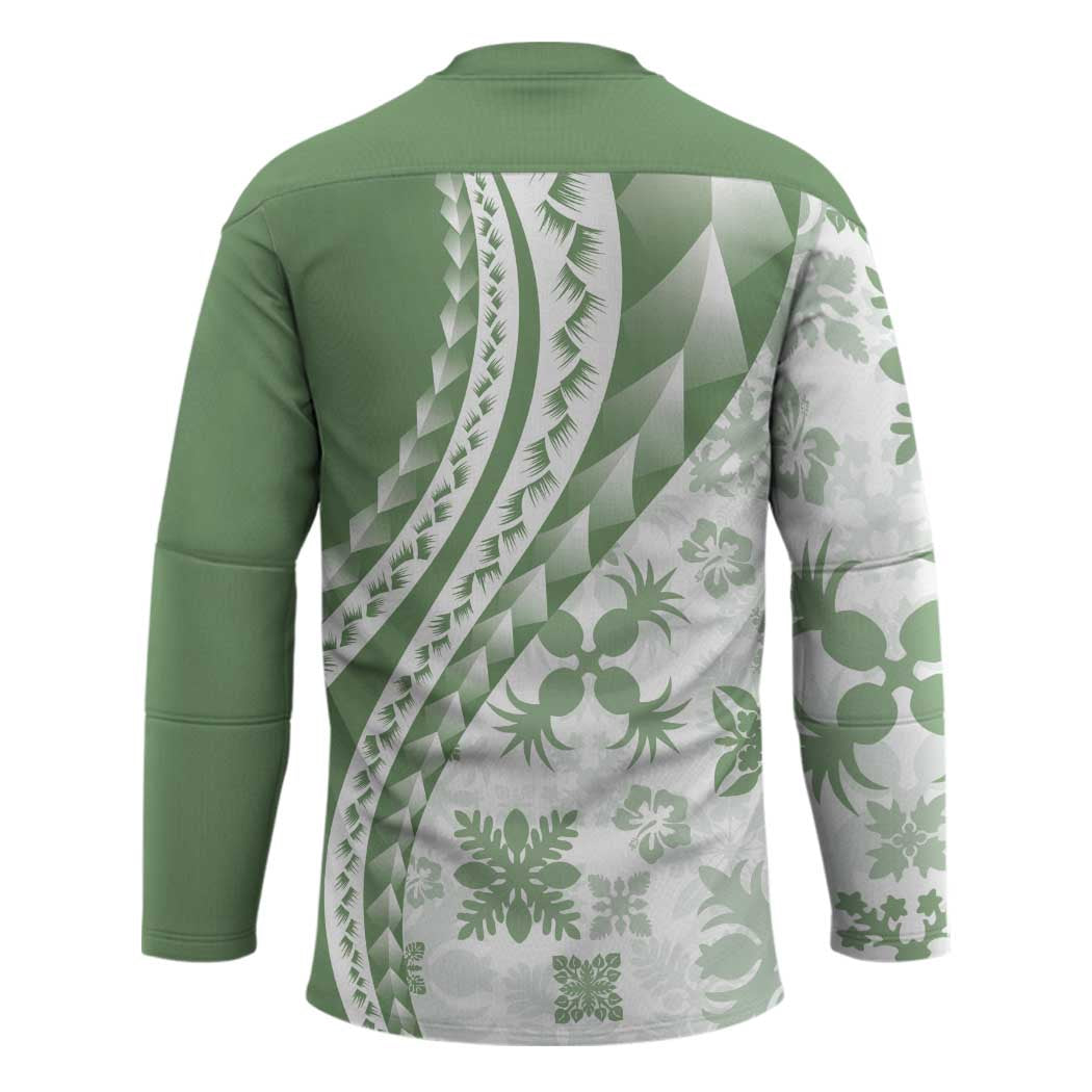 Green Hawaiian Quilt Pattern Hockey Jersey Mixed Polynesian Tribal Arty LT9 - Polynesian Pride