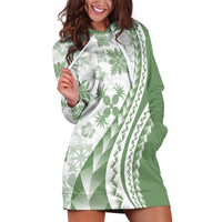 Green Hawaiian Quilt Pattern Hoodie Dress Mixed Polynesian Tribal Arty LT9 Green - Polynesian Pride