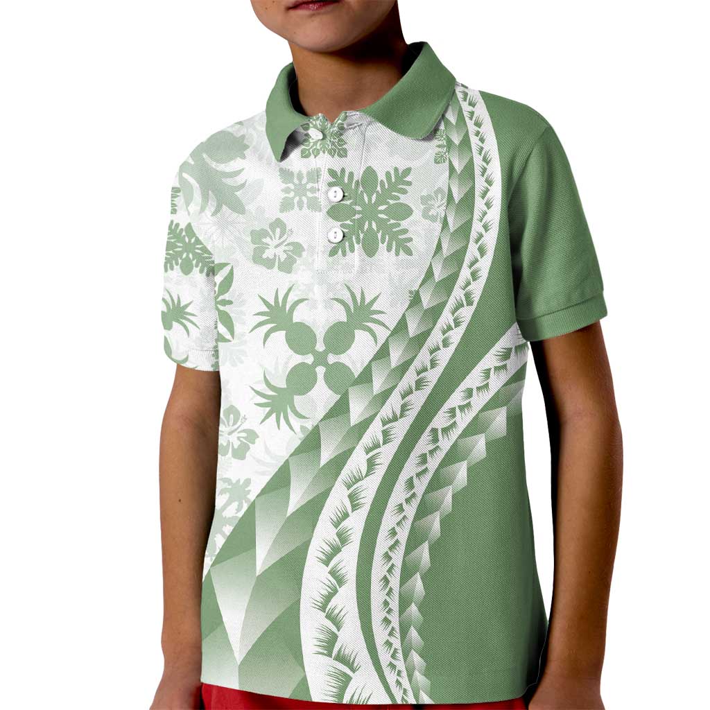 Green Hawaiian Quilt Pattern Kid Polo Shirt Mixed Polynesian Tribal Arty LT9 Kid Green - Polynesian Pride