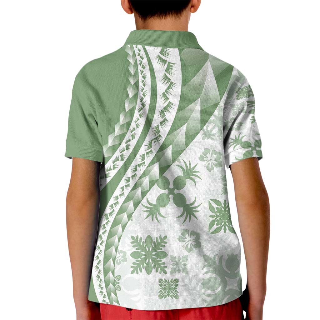 Green Hawaiian Quilt Pattern Kid Polo Shirt Mixed Polynesian Tribal Arty LT9 - Polynesian Pride