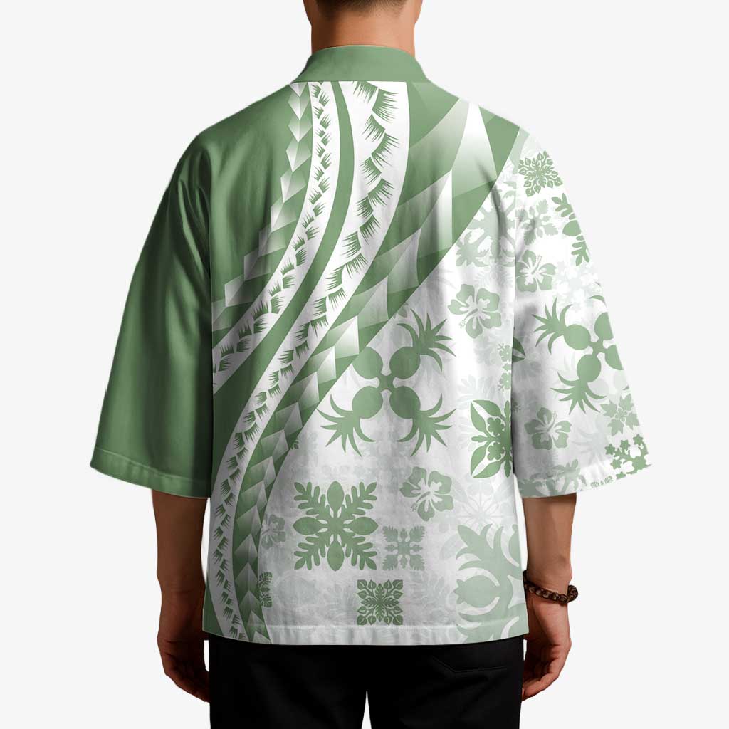 Green Hawaiian Quilt Pattern Kimono Mixed Polynesian Tribal Arty LT9 - Polynesian Pride