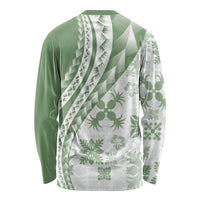 Green Hawaiian Quilt Pattern Long Sleeve Shirt Mixed Polynesian Tribal Arty LT9 - Polynesian Pride