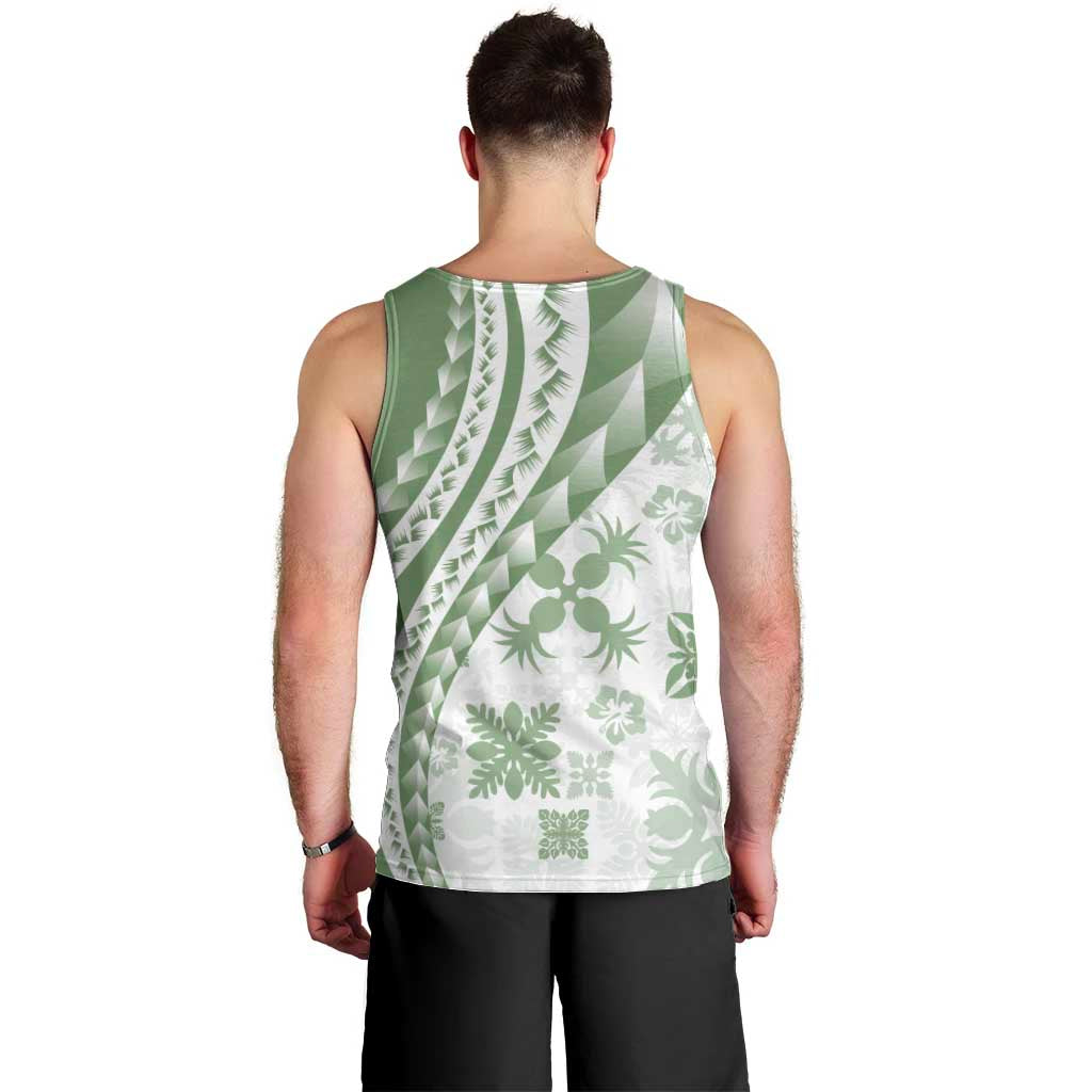 Green Hawaiian Quilt Pattern Men Tank Top Mixed Polynesian Tribal Arty LT9 - Polynesian Pride