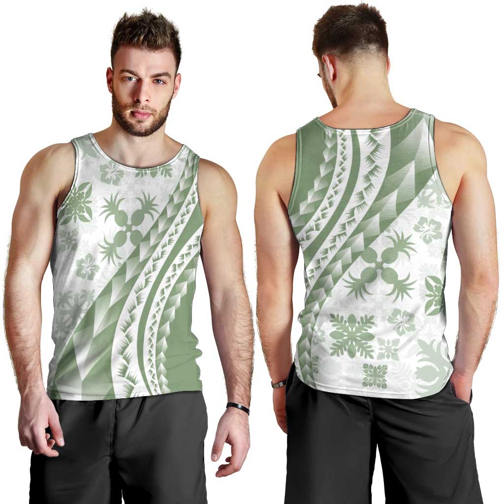 Green Hawaiian Quilt Pattern Men Tank Top Mixed Polynesian Tribal Arty LT9 - Polynesian Pride