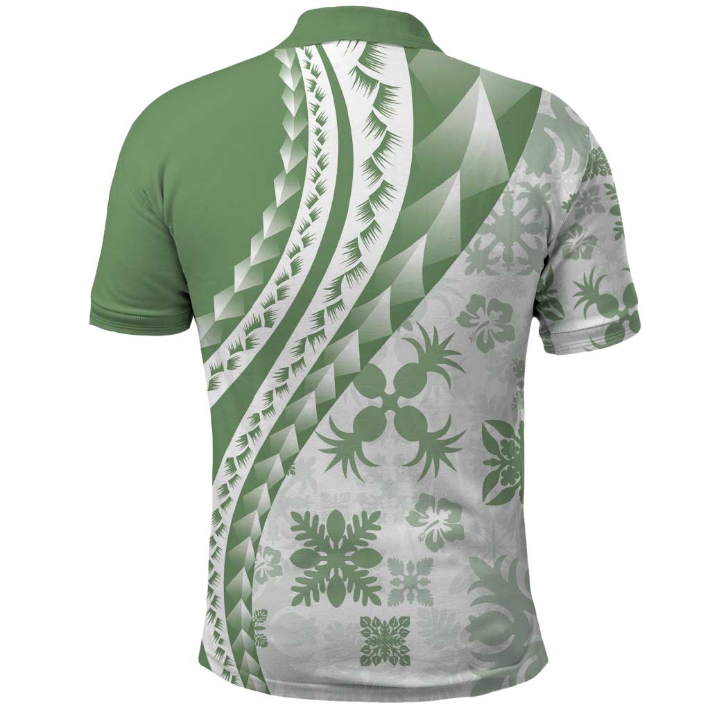 Green Hawaiian Quilt Pattern Polo Shirt Mixed Polynesian Tribal Arty LT9 - Polynesian Pride