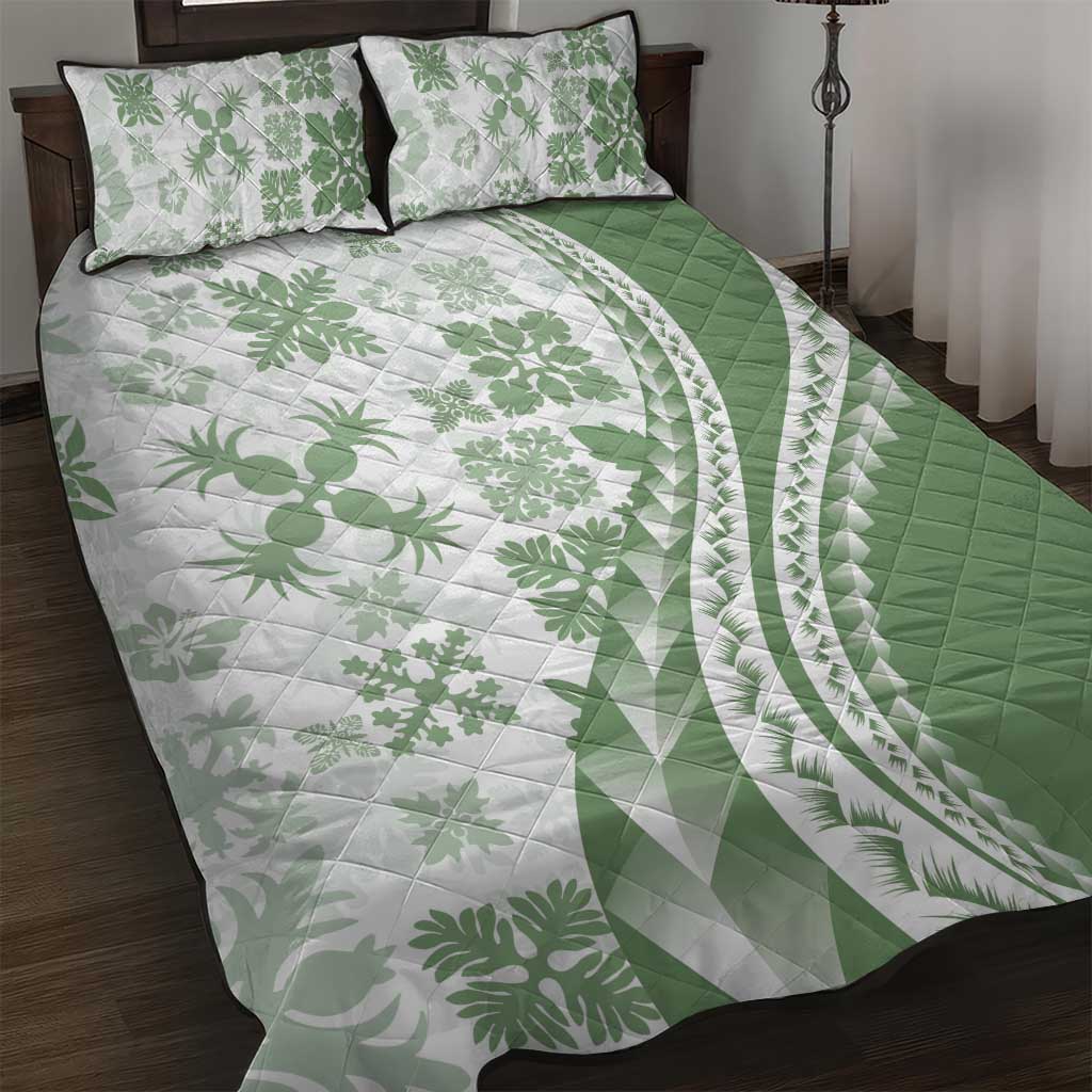 Green Hawaiian Quilt Pattern Quilt Bed Set Mixed Polynesian Tribal Arty LT9 Green - Polynesian Pride