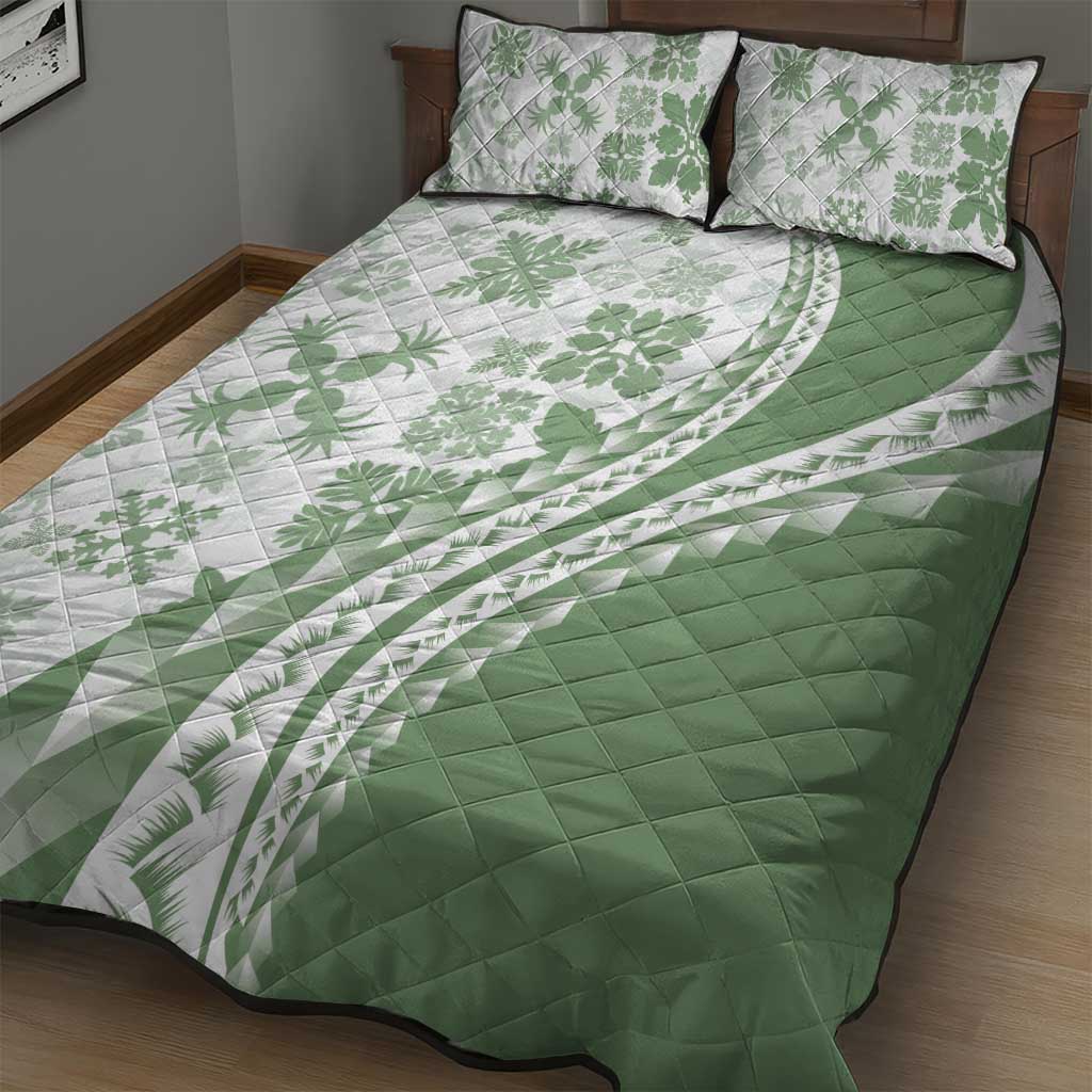 Green Hawaiian Quilt Pattern Quilt Bed Set Mixed Polynesian Tribal Arty LT9 - Polynesian Pride