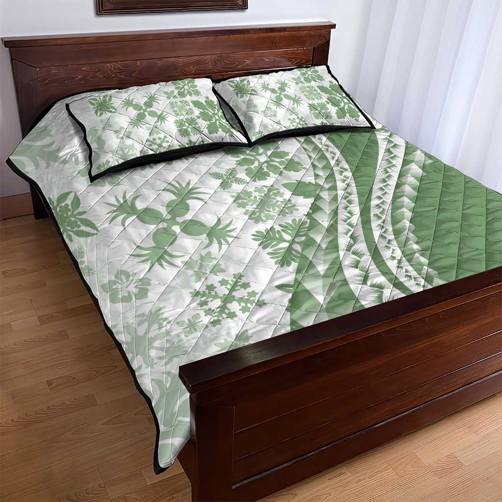 Green Hawaiian Quilt Pattern Quilt Bed Set Mixed Polynesian Tribal Arty LT9 - Polynesian Pride
