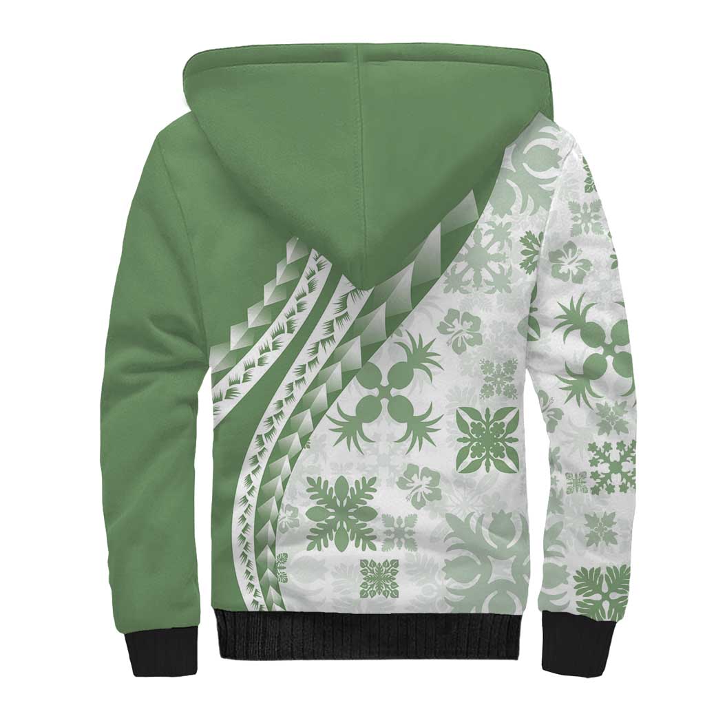Green Hawaiian Quilt Pattern Sherpa Hoodie Mixed Polynesian Tribal Arty LT9 - Polynesian Pride
