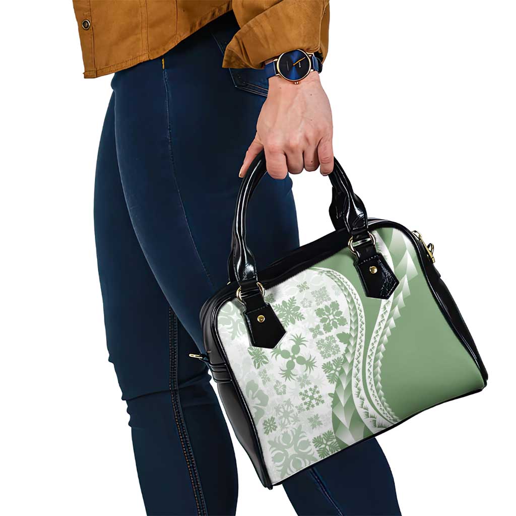 Green Hawaiian Quilt Pattern Shoulder Handbag Mixed Polynesian Tribal Arty LT9 - Polynesian Pride