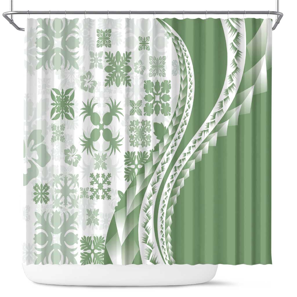 Green Hawaiian Quilt Pattern Shower Curtain Mixed Polynesian Tribal Arty LT9 Green - Polynesian Pride