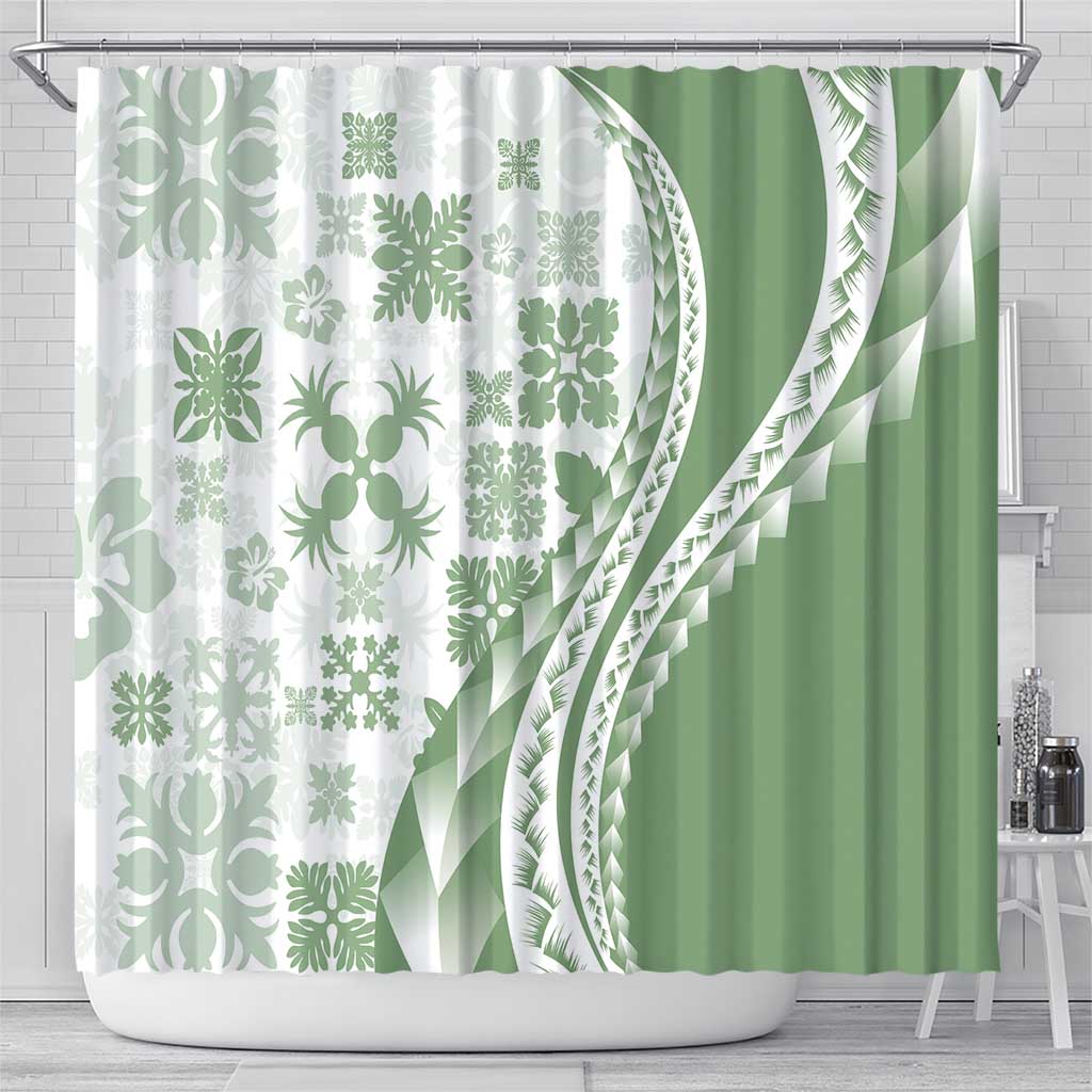 Green Hawaiian Quilt Pattern Shower Curtain Mixed Polynesian Tribal Arty LT9 - Polynesian Pride