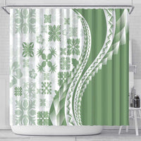 Green Hawaiian Quilt Pattern Shower Curtain Mixed Polynesian Tribal Arty LT9 - Polynesian Pride